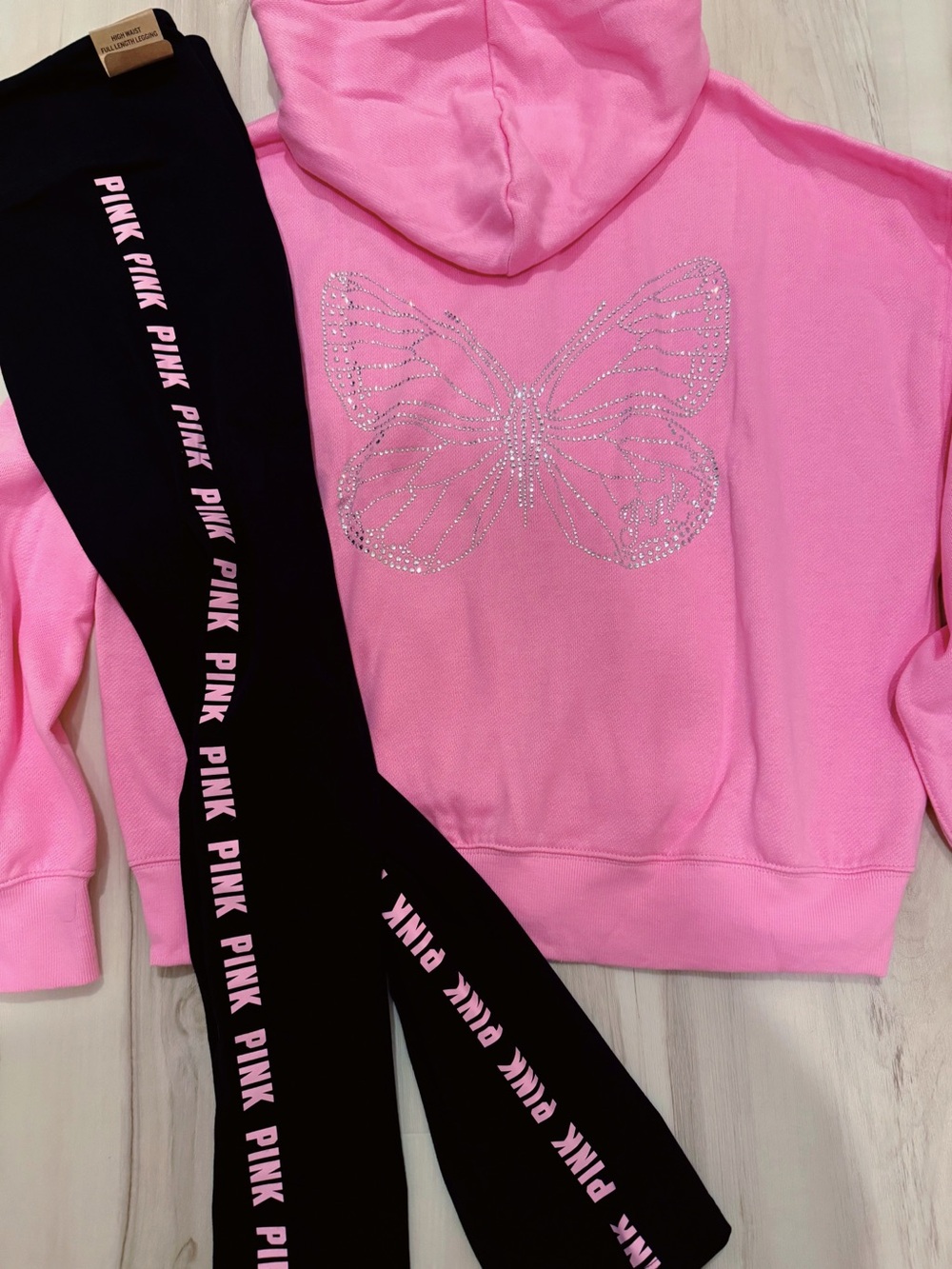 NEW VICTORIAS SECRET PINK BLING FULL ZIP HOODIE & LEGGINGS 2PC SET M~XL - Picture 4 of 9